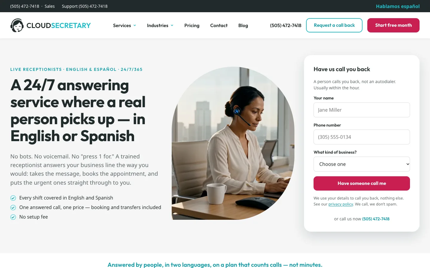 Captura de la web de CloudSecretary